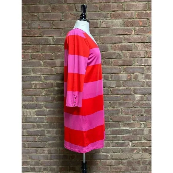 Mud Pie Red & Pink Stripe 3/4 Sleeve Crew Neck Dress Size Medium NWOT - Picture 3 of 8